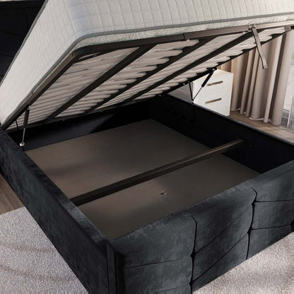 Lancaster Upholstered Ottoman Bed - Black Plush Velvet