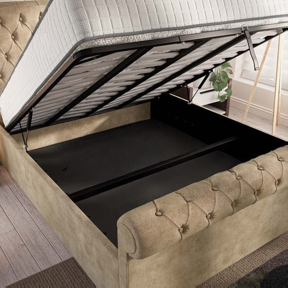 Berlin Upholstered Ottoman Bed - Mink Coniston