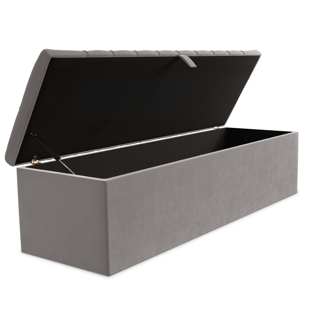 Chesterfield Ottoman Storage Box - Silver Plush Velvet
