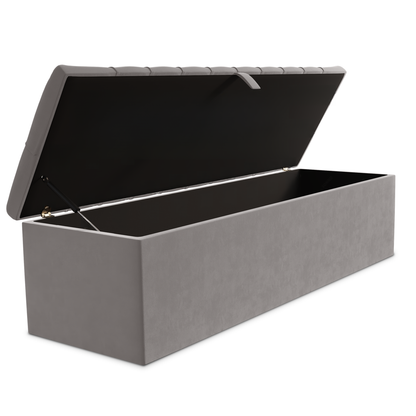 Chesterfield Ottoman Storage Box - Silver Plush Velvet
