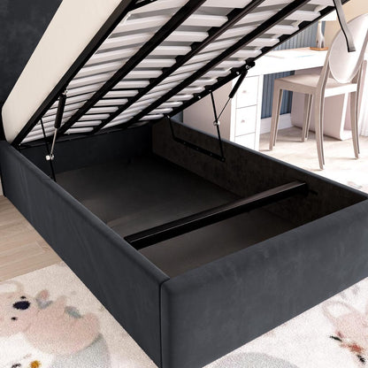 Cairo Kids Upholstered Ottoman Bed - Black Plush Velvet