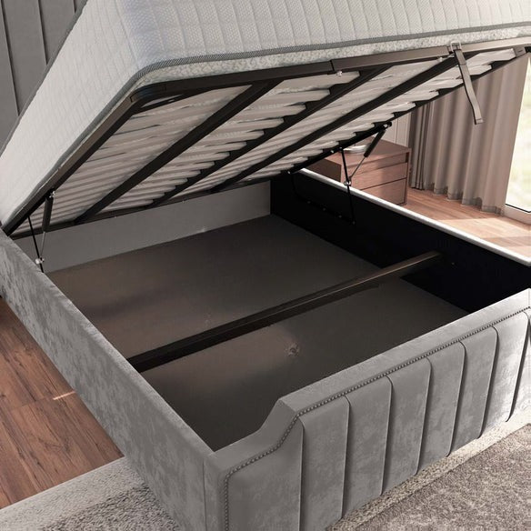 Washington Upholstered Ottoman Bed - Silver Plush Velvet