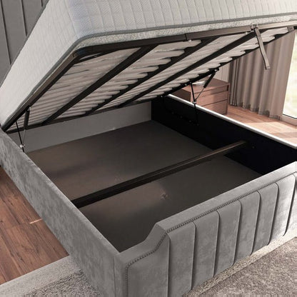 Washington Upholstered Ottoman Bed - Silver Plush Velvet