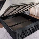 Valencia Upholstered Ottoman Bed - Black Plush Velvet