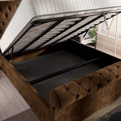 Berlin Upholstered Ottoman Bed - Mocca Plush Velvet