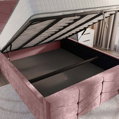 Lancaster Upholstered Ottoman Bed - Pink Plush Velvet