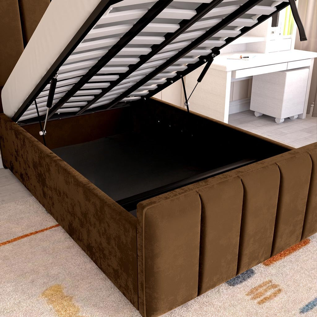 Lisbon Kids Upholstered Ottoman Bed - Mocca Plush Velvet