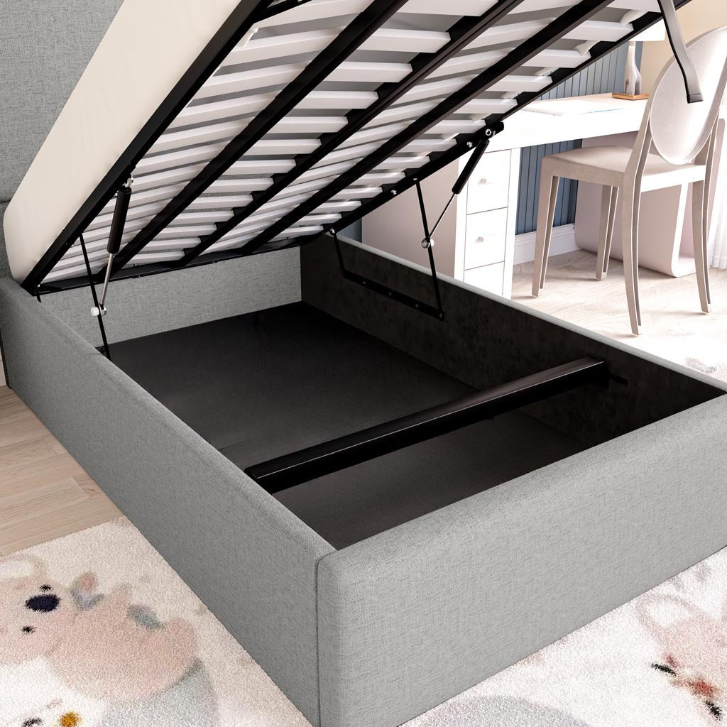 Cairo Kids Upholstered Ottoman Bed - Silver Linoso