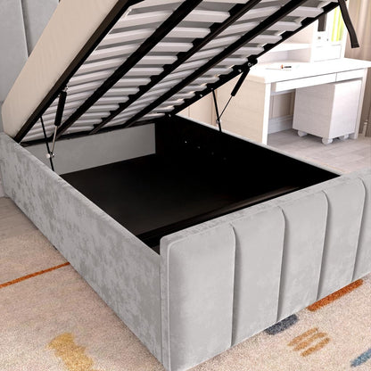 Lisbon Kids Upholstered Ottoman Bed - Silver Plush Velvet