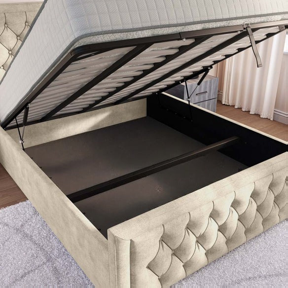 Valencia Upholstered Ottoman Bed - Almond Coniston