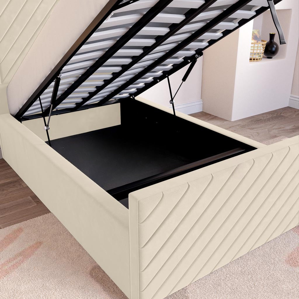 Oxford Kids Upholstered Ottoman Bed - Cream Plush Velvet