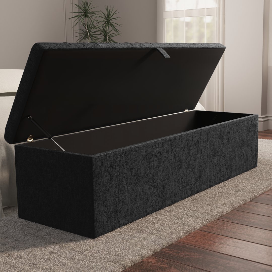 Cambridge Ottoman Storage Box - Black Chenille