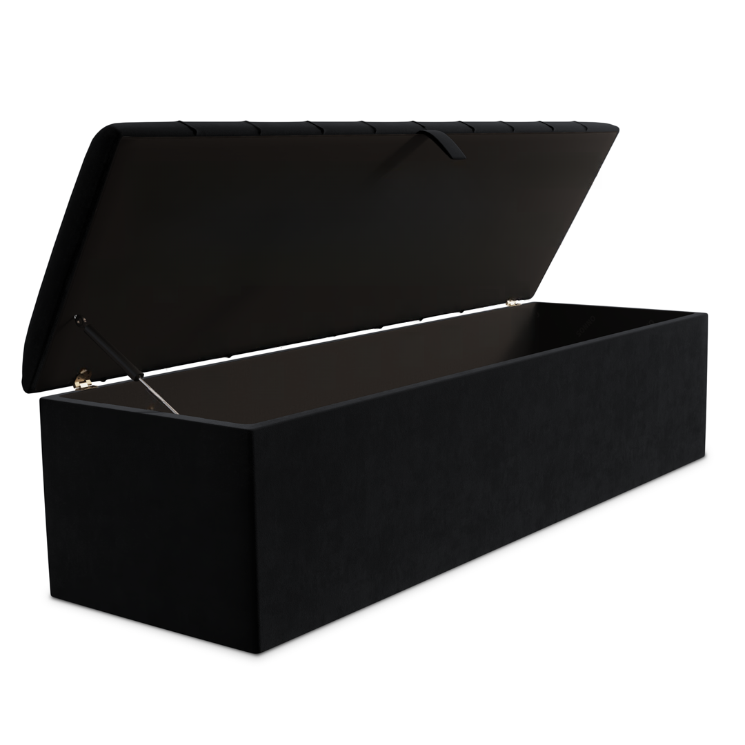 Lisbon Ottoman Storage Box - Black Plush Velvet
