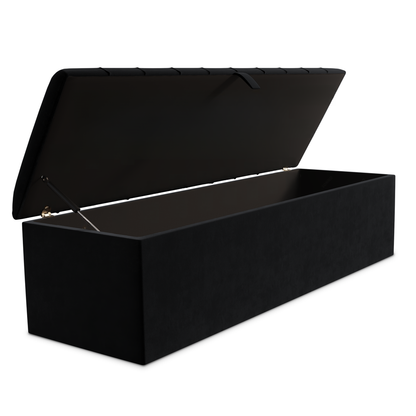 Lisbon Ottoman Storage Box - Black Plush Velvet