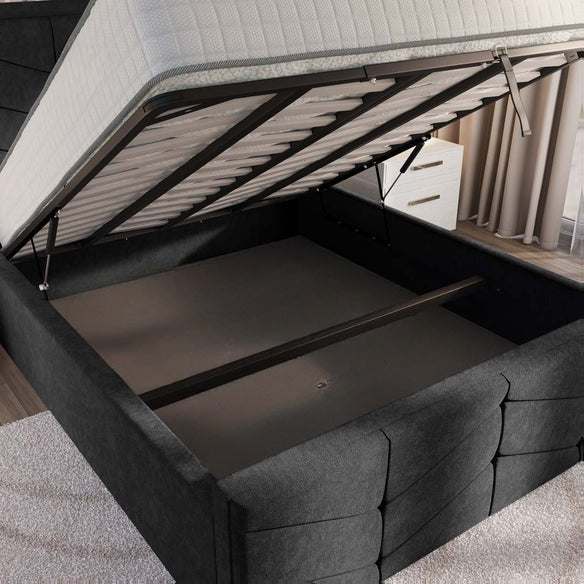 Lancaster Upholstered Ottoman Bed - Black Naples