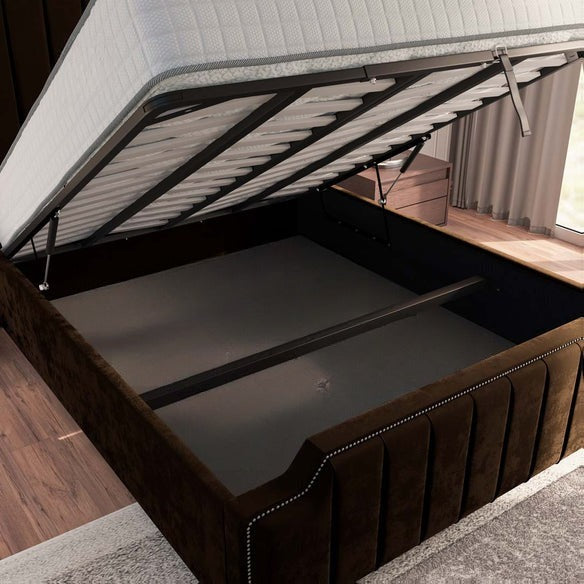Washington Upholstered Ottoman Bed - Mocca Plush Velvet