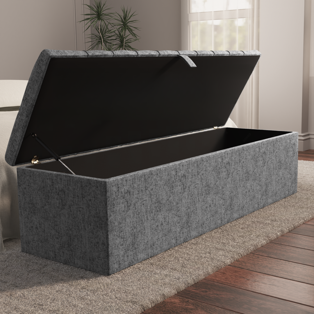 Chesterfield Ottoman Storage Box - Silver Chenille