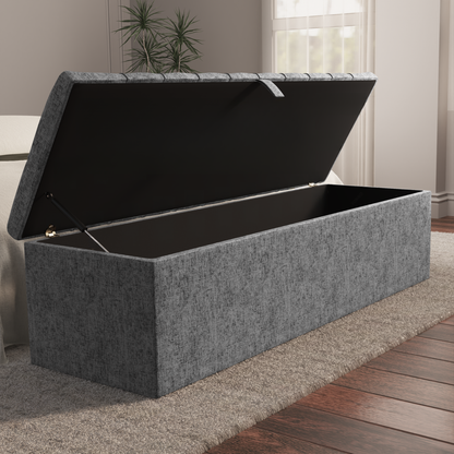 Chesterfield Ottoman Storage Box - Silver Chenille