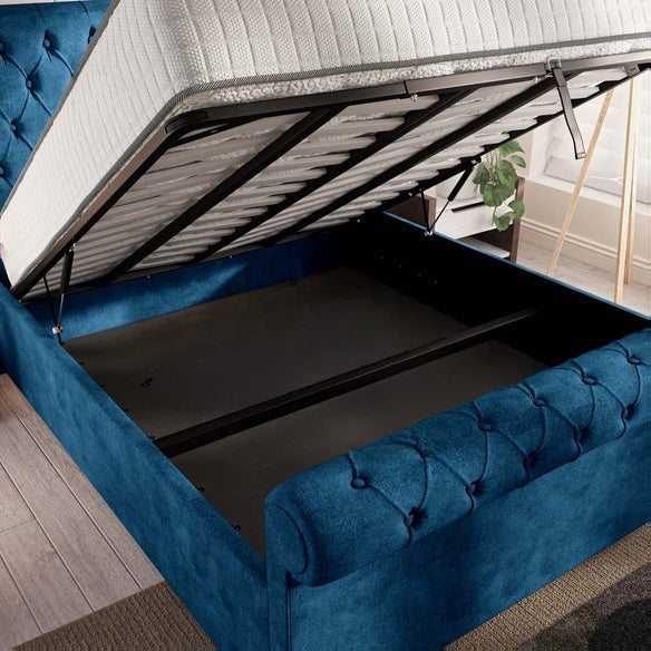 Berlin Upholstered Ottoman Bed - Blue Coniston