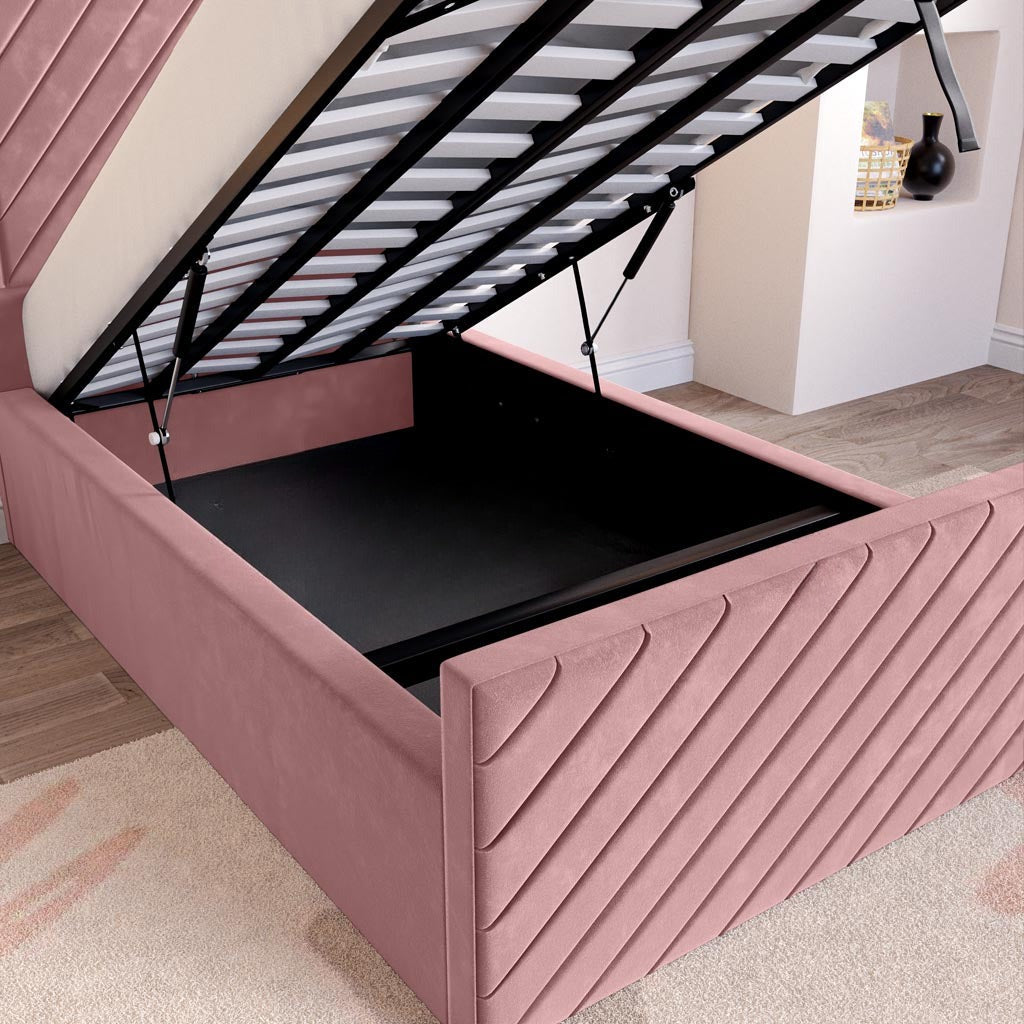 Oxford Kids Upholstered Ottoman Bed - Pink Plush Velvet