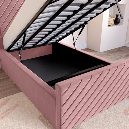 Oxford Kids Upholstered Ottoman Bed - Pink Plush Velvet