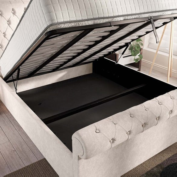 Berlin Upholstered Ottoman Bed - Cream Naples