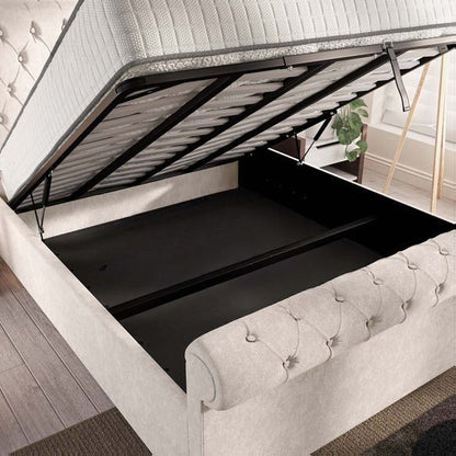 Berlin Upholstered Ottoman Bed - Cream Naples
