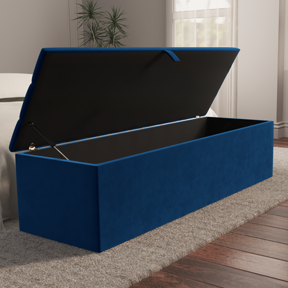 Athens Ottoman Storage Box - Blue Plush Velvet