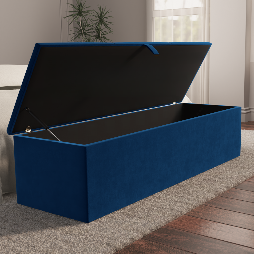 Cubed Ottoman Storage Box - Blue Plush Velvet