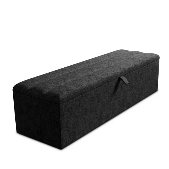 Athens Ottoman Storage Box - Black Chenille