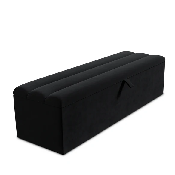 Athens Ottoman Storage Box - Black Plush Velvet