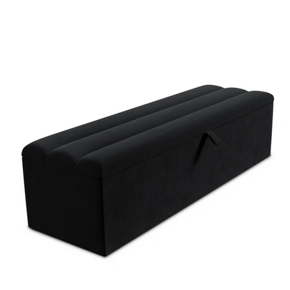 Athens Ottoman Storage Box - Black Plush Velvet