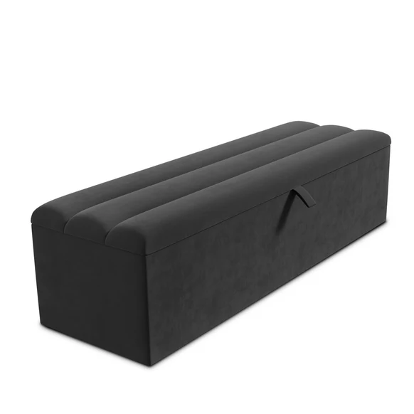 Athens Ottoman Storage Box - Steel Plush Velvet