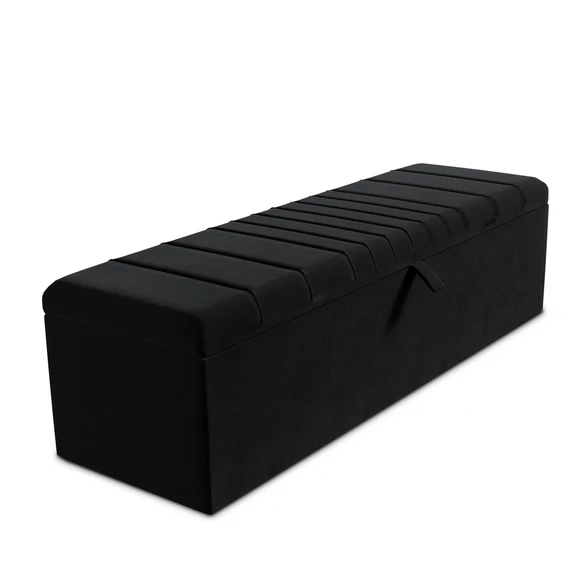 Cambridge Ottoman Storage Box - Black Plush Velvet