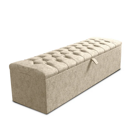 Chesterfield Ottoman Storage Box - Cream Chenille