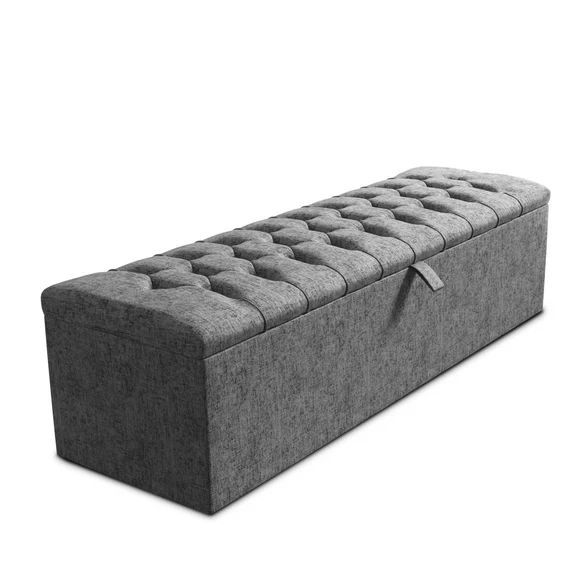 Chesterfield Ottoman Storage Box - Silver Chenille