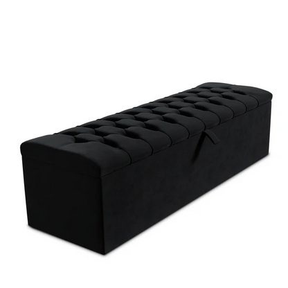 Chesterfield Ottoman Storage Box - Black Plush Velvet