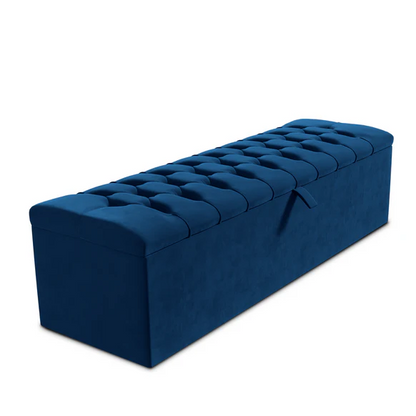 Chesterfield Ottoman Storage Box - Blue Plush Velvet
