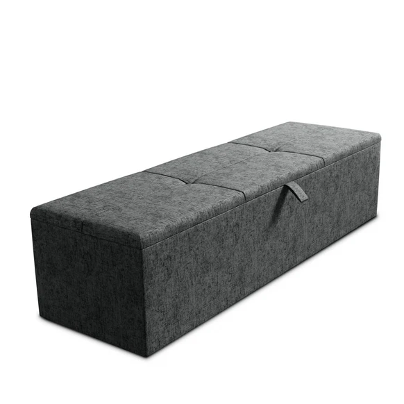 Cubed Ottoman Storage Box - Charcoal Chenille