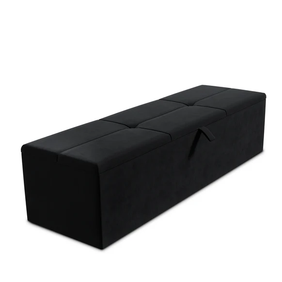 Cubed Ottoman Storage Box - Black Plush Velvet