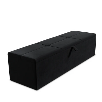 Cubed Ottoman Storage Box - Black Plush Velvet