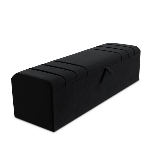 Dallas Ottoman Storage Box - Black Plush Velvet