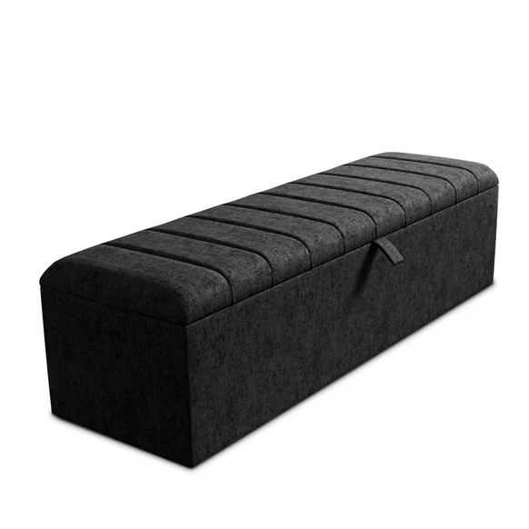Lisbon Ottoman Storage Box - Black Chenille
