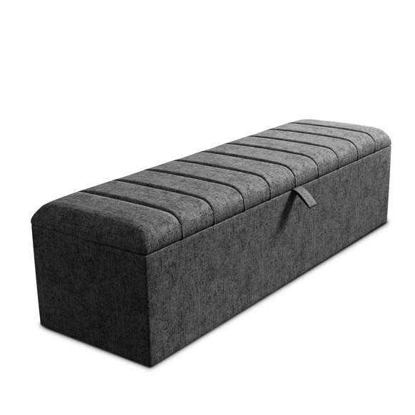 Lisbon Ottoman Storage Box - Charcoal Chenille