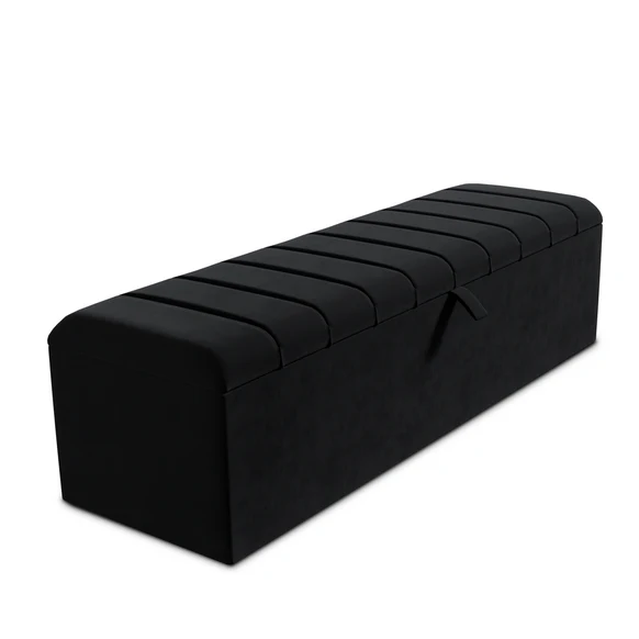 Lisbon Ottoman Storage Box - Black Plush Velvet