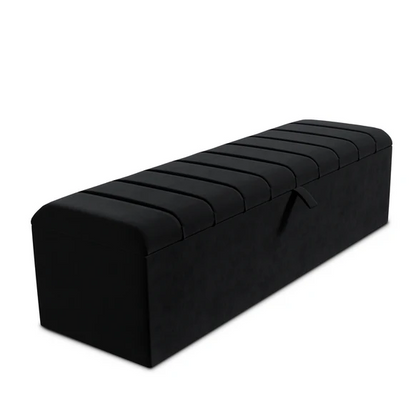 Lisbon Ottoman Storage Box - Black Plush Velvet
