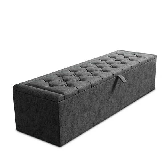 Madrid Ottoman Storage Box - Charcoal Chenille