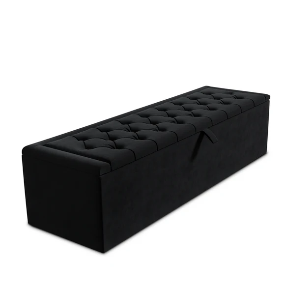 Madrid Ottoman Storage Box - Black Plush Velvet