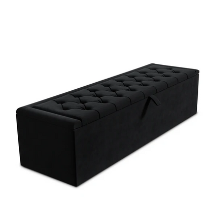 Madrid Ottoman Storage Box - Black Plush Velvet