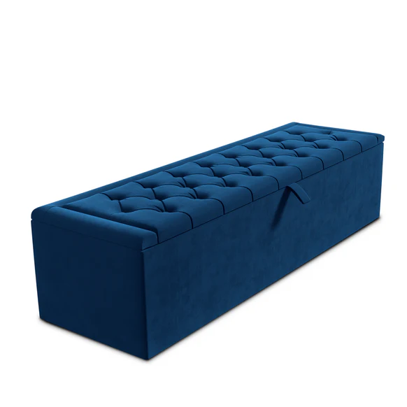 Madrid Ottoman Storage Box - Blue Plush Velvet